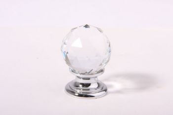 Knop kristal met chroom 25mm, 30mm of 35mm