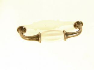 Greep antiek zilver 96mm wit ribbel porselein.