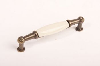 Greep antiek wit porselein met brons antiek 96mm