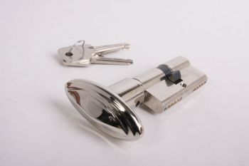 Profiel-Cilinderslot SKG** 30/30 nikkel met ovale, blinkend nikkelen knop