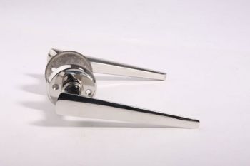 Deurklink blinkend nikkel Art Deco per paar met ronde rozetten