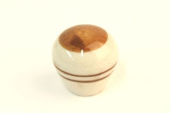 Knop wit porselein 25mm bruine streep