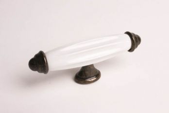 Greep T-vorm brons antiek 90mm antiek wit/geel porselein