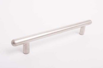 Moderne greep rond 11mm met pootjes mat nikkel boormaat 128mm