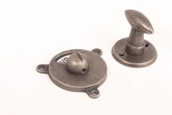 WC sluiting ovale draaiknop zilver antiek met zwart wit vrij/bezet