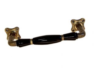 Deurgreep antiek brons met 3 delen zwart porselein 215 mm hoog