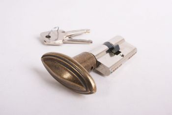 Profiel-Cilinderslot SKG** 30/30 nikkel met ovale, brons antieke knop met randje