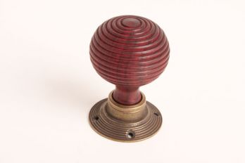 Deurknop (paar) brons antiek met rozenhout incl. rozetten