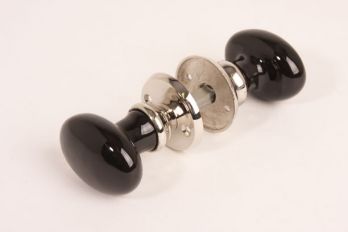 Deurknop (paar) zwart porselein blinkend nikkel 61mm + rozetten